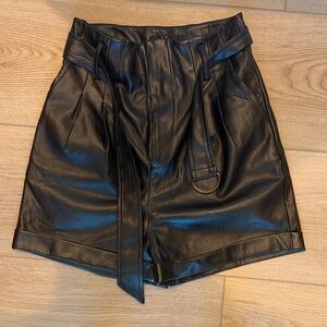 Lulu's Black High Waist Leather Shorts